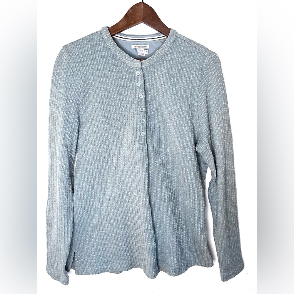 Carbon2Colbalt 1/4 Button Front Henley Style Texture Top 100% Cotton Blue MED